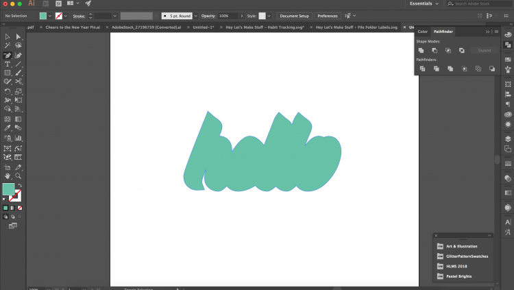 Image of a \"Hello\" design in Adobe Illustrator using the Offset Path tool