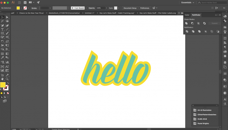 Image of a \"Hello\" design in Adobe Illustrator using the Offset Path tool