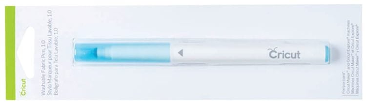 Close up of a blue Cricut fabric pen