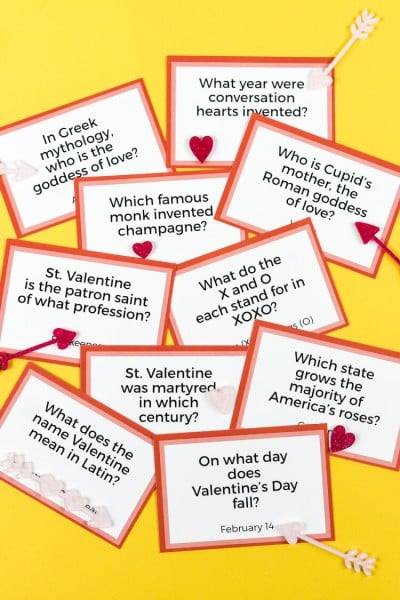Valentine's Day trivia cards