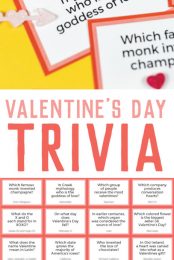 Test your knowledge of all things St. Valentine, Cupid, chocolate, and hearts with this fun printable Valentine's Day Trivia! Perfect for trivia night or as a fun Valentine's Day activity. Show off your smarts or learn something new!