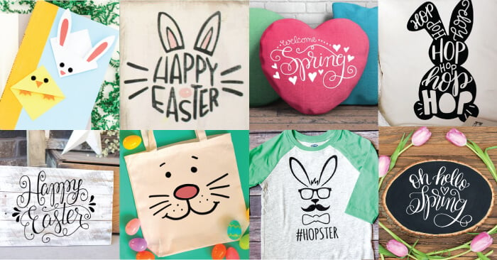 Images of Easter and Spring designs for shirts, canvas totes, signs, pillows and bookmarks