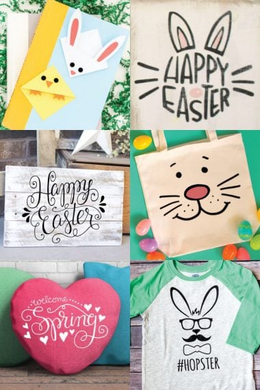Images of Easter and Spring designs for shirts, canvas totes, signs, pillows and bookmarks