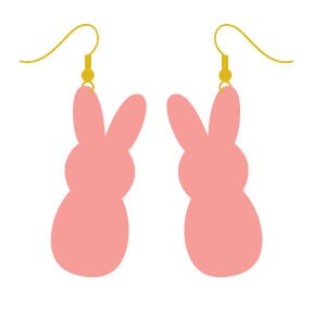 Close up image of two pink bunny earrings