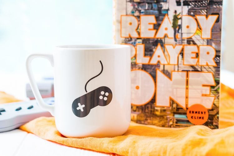 Ready Player One Mug with Game Controller SVG in Gray Vinyl.