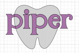 Close up of an image of a tooth file in Cricut Design Space and text with the name 'Piper"