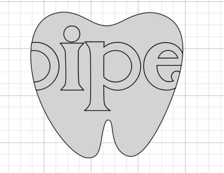 Close up of an image of a tooth file in Cricut Design Space and text with the name \'Piper\"