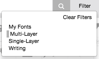 The Clear Filters drop down list in Cricut Design Space