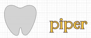 Close up of an image of a tooth file in Cricut Design Space and text with the name 'Piper"