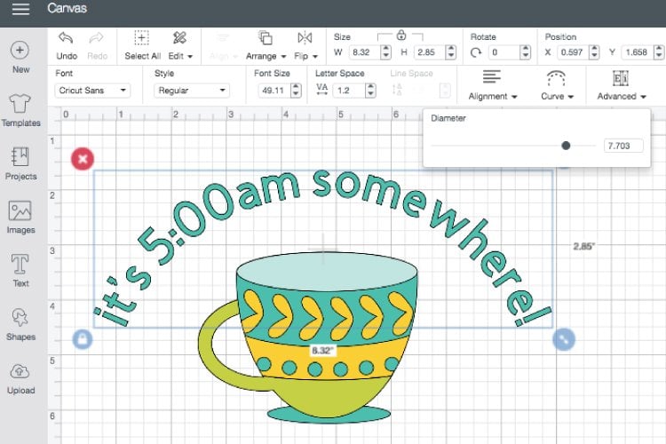 how to curve text in cricut design space
