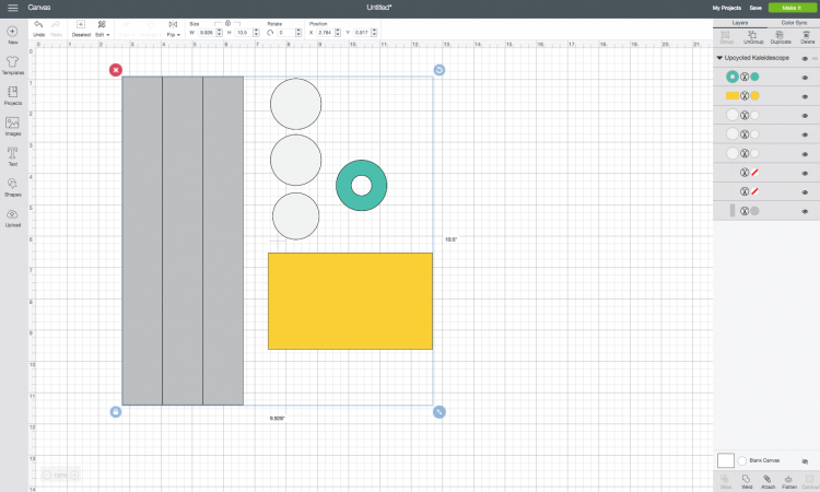 Image of a design of the pieces of a kaleidoscope in Cricut Design Space