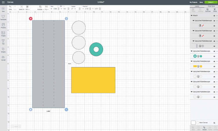 Image of a design of the pieces of a kaleidoscope in Cricut Design Space