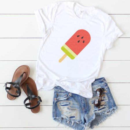 White t-shirt with a SVG design of a popsicle on it