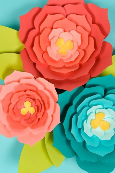 A close up of giant paper flowers