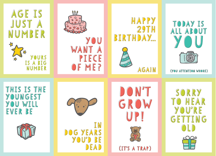 Free Funny Printable Birthday Cards for Adults - Eight Designs!