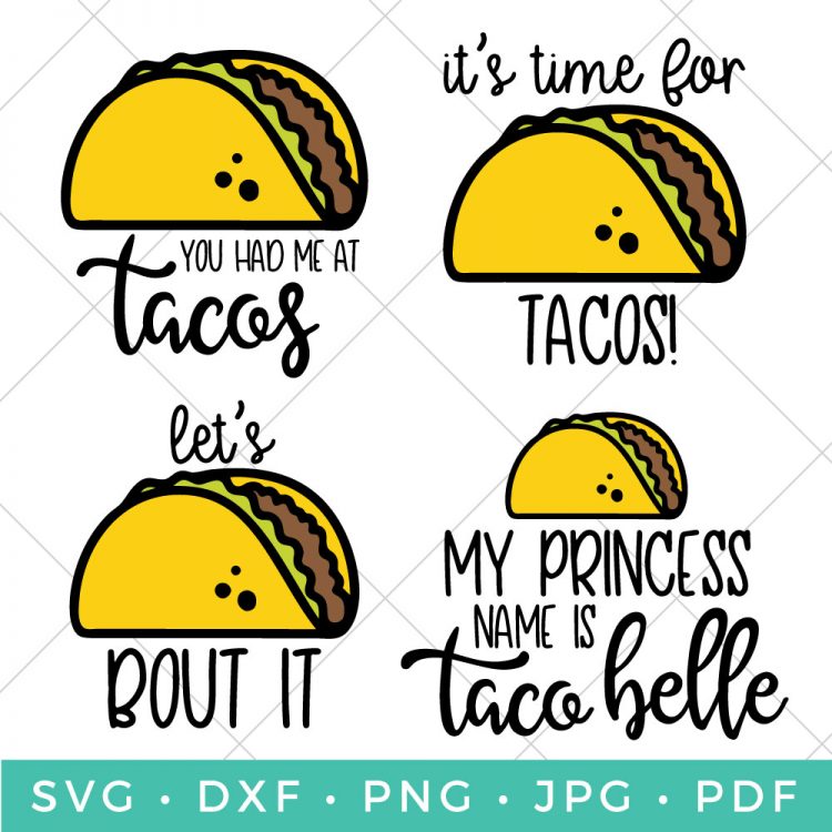 It's taco time! Download this delicious taco SVG bundle to make all sorts of projects: t-shirts, tote bags, Cinco de Mayo party decor, and more!