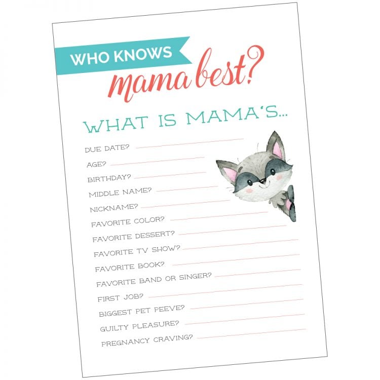 Test friends and family's knowledge of YOU with this free printable baby shower game and see who knows mommy best!