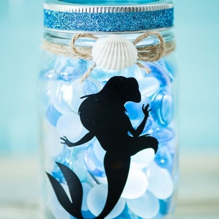 DIY Little Mermaid Mason Jar Light from apumpkinandaprincess.com
