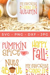 This fall SVG bundle is perfect for making all sorts of adorable autumnal projects! Put them on t-shirts, totes, mugs, and more!