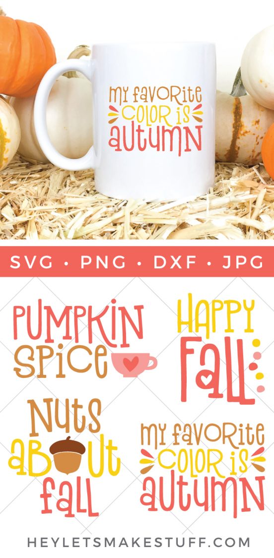 This fall SVG bundle is perfect for making all sorts of adorable autumnal projects! Put them on t-shirts, totes, mugs, and more!