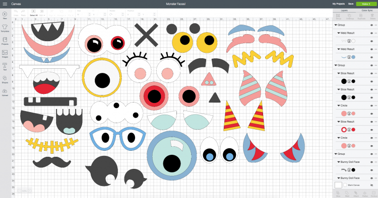 Screenshot of all pieces in Cricut Design Space