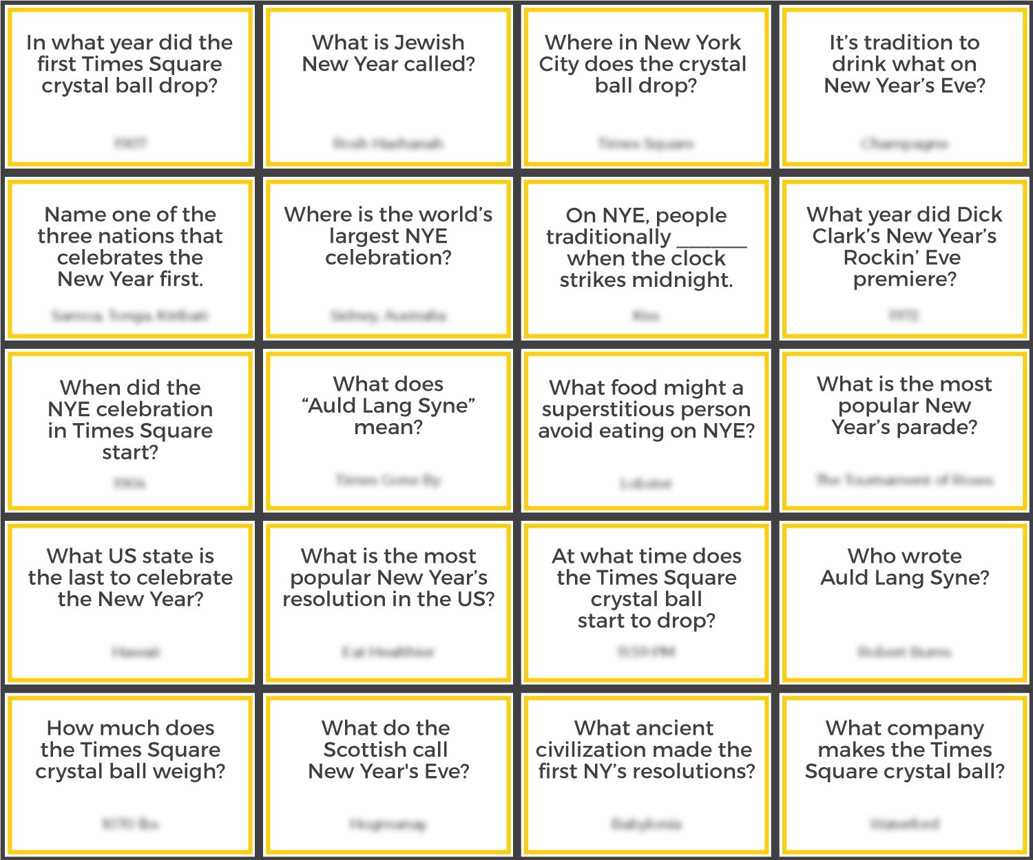 Printable New Year\'s Eve Trivia cards