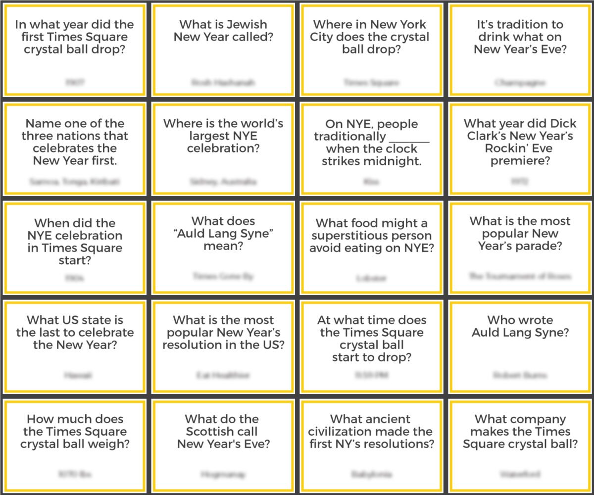 Printable New Year\'s Eve Trivia cards