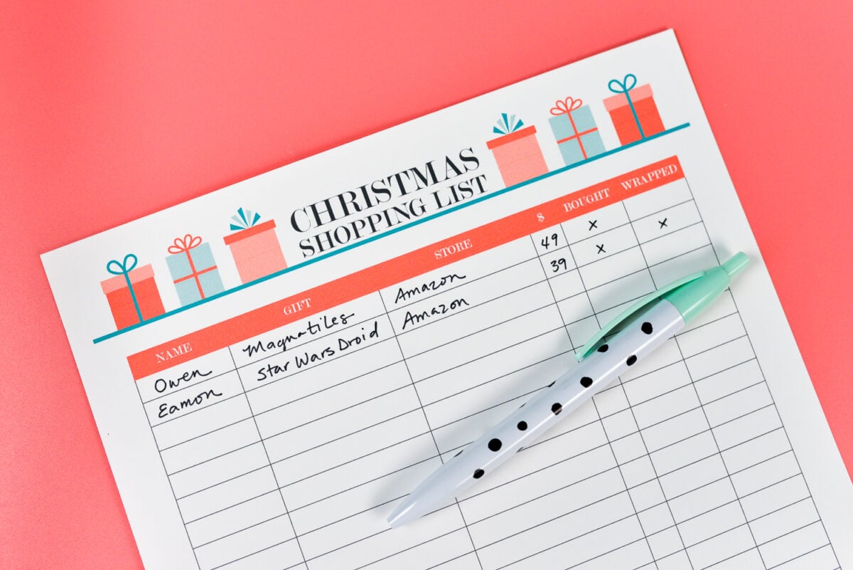 Printable Christmas Shopping List Thank You Note Tracker