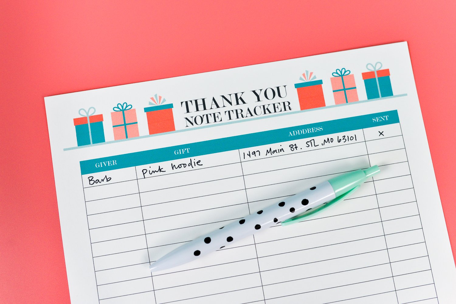 Printable Thank You Note Tracker