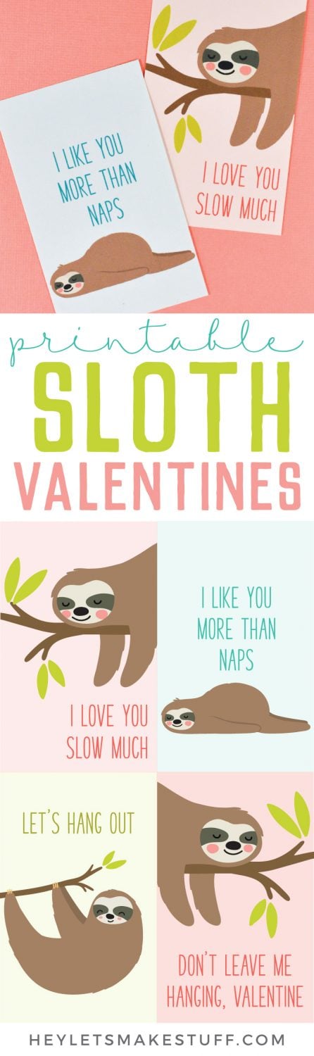 Free Printable Sloth Valentines for Kids - Hey, Let's Make Stuff