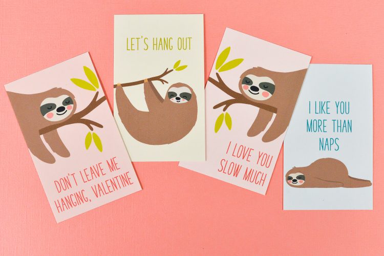 Printable Valentine Cards Sloth Free