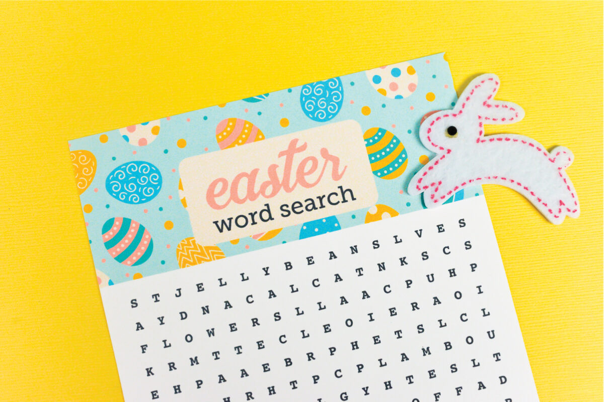 A close up of an Easter Word Search paper