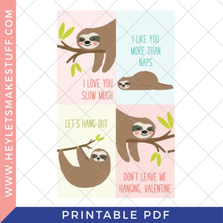 Free Printable Sloth Valentines for Kids - Hey, Let's Make Stuff