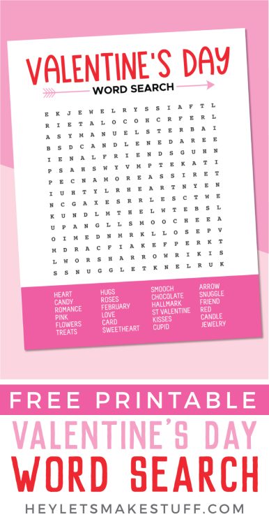 Free Valentines Word Search Printable - Hey, Let's Make Stuff