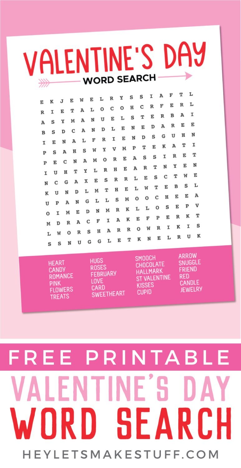 Valentine's Day word search pin image