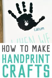 A partial picture of a handprint with advertising from HEYLETSMAKESTUFF.COM on How to Make Handprint Crafts with a Cricut