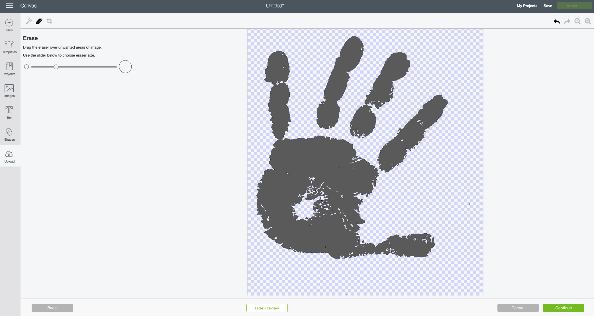 Handprint Craft with the Cricut—Preview your cleaned up image