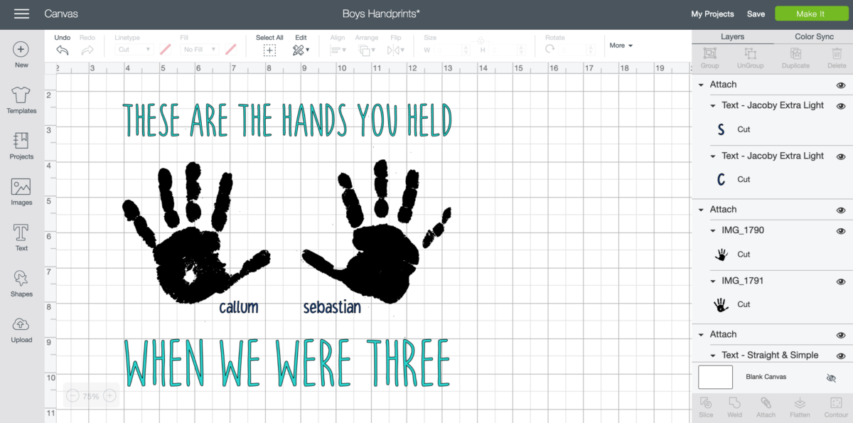 Design Space - Adding text to handprint craft