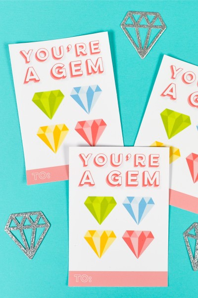Images of Valentine stickers that say, "You're A Gem"