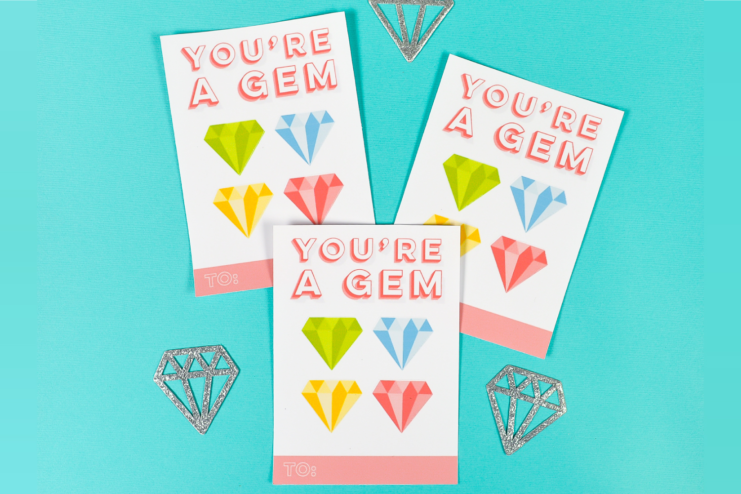 Close of images of Valentine stickers that say, \"You\'re A Gem\"