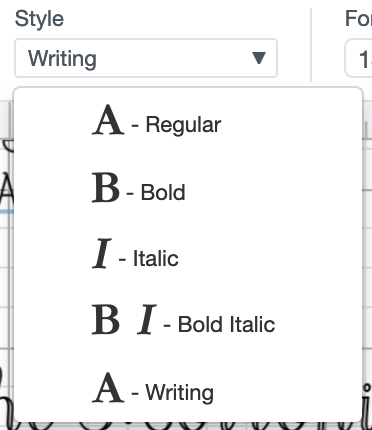 Use the dropdown to select "Writing" style fonts.