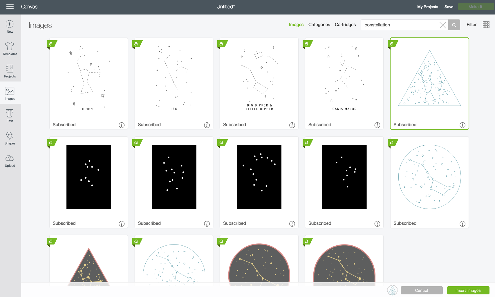 Create a new document and click on Images, and then search in the upper right for "constellation."