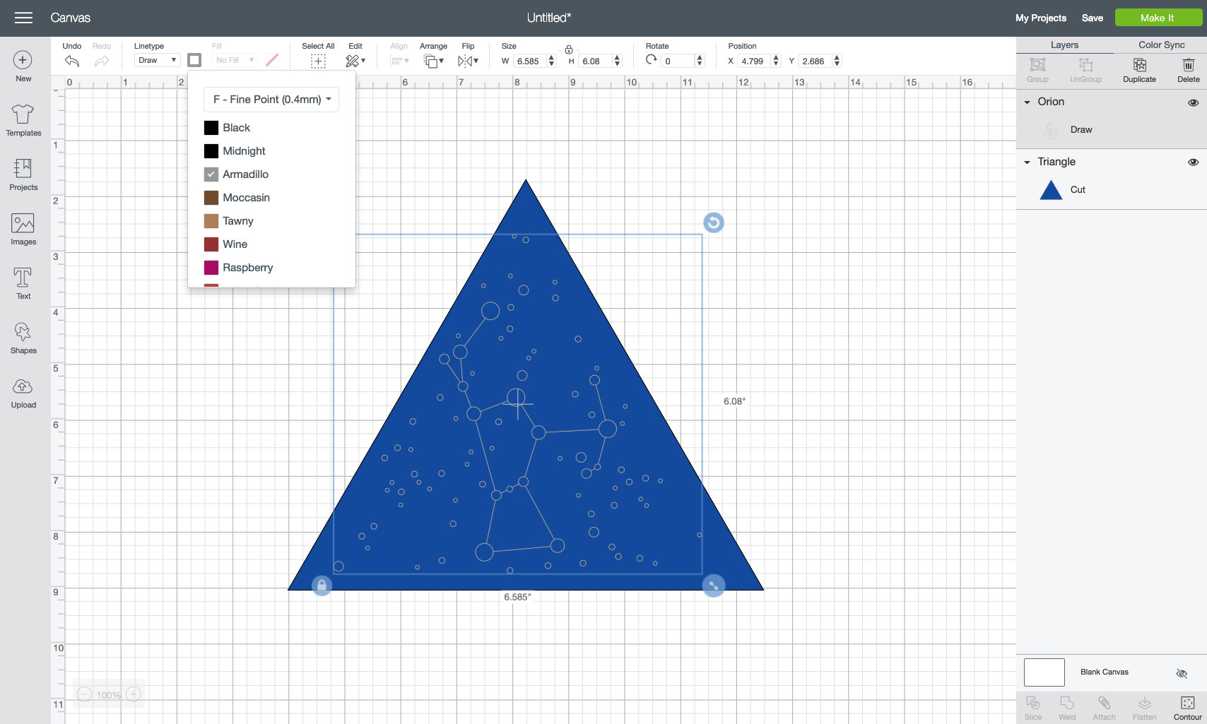 Then center the triangle and the constellation shape. You can also change the colors using the color dropdown in the Edit Toolbar.