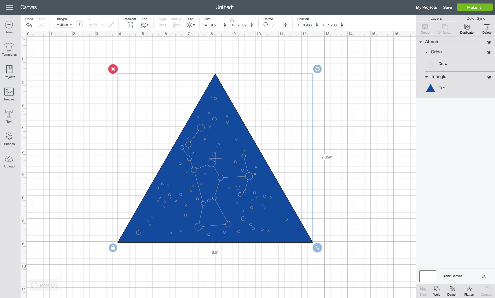 select both the triangle and the constellation shape and click Attach