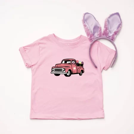 Pink t-shirt with a pink vintage truck on it