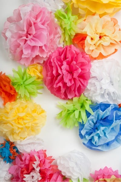 A close up of tissue paper flowers