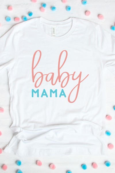 A white t-shirt decorated with the words, "Baby Mama"