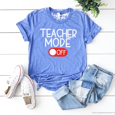 Light blue shirt with the Saying Teacher Mode: OFF