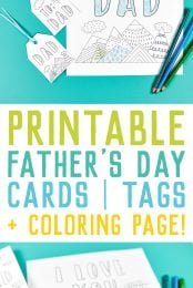 Father's Day cards and gift tags to color and advertised by HEYLETSMAKESTUFF.COM for Printable Father's Day Cards and Tags + Coloring Page