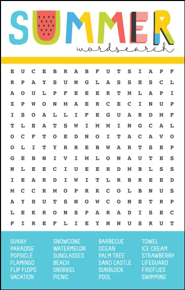 Free Printable Summer Word Search - Hey, Let's Make Stuff